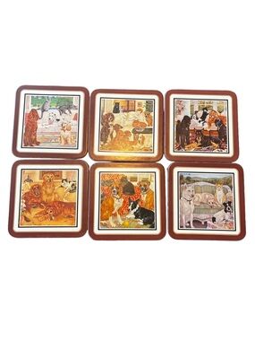 Vintage Pimpernel Members of the Family Cork Coasters Set of 6